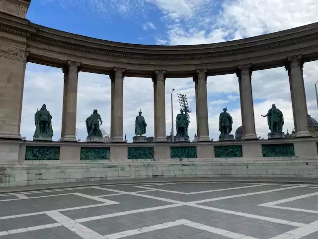 Hero’s Square showing the 7 conquering hero’s of Hungary dating back to 796AD