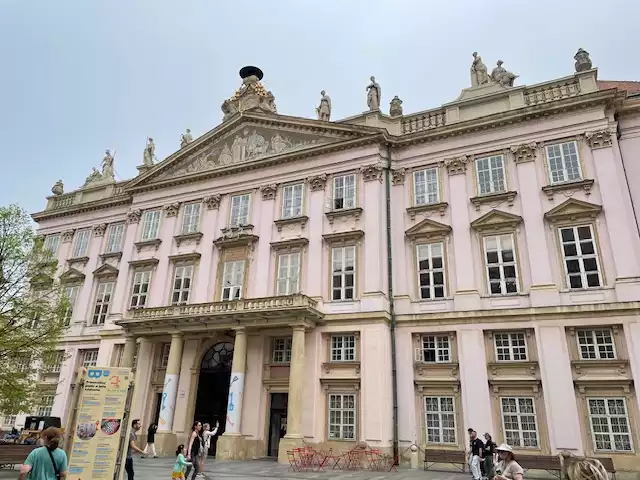 The Primate’s Palace with pink walls.  The Hall of Mirrors was amazing.